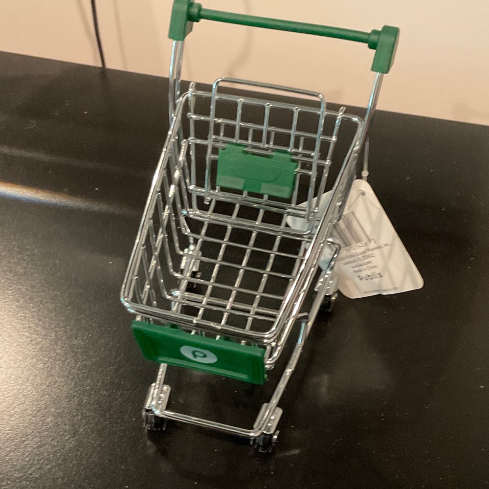 Miniature Shopping Cart with Green Accents